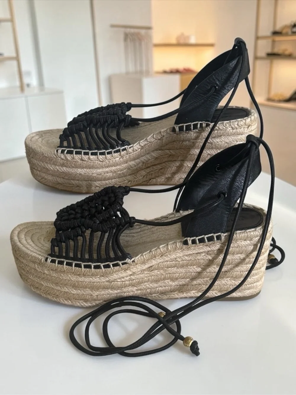 Authentic Tory Burch Black Tan Woven Platform Espadrille Sandals! Size 7 EUC!!